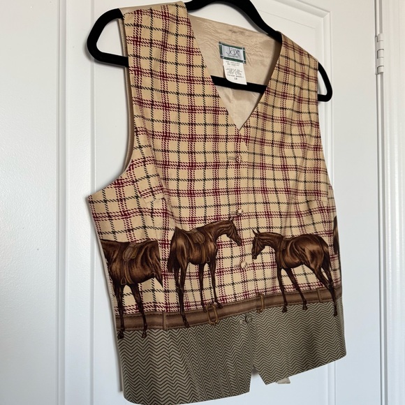 Vintage Jax Country 100% Silk Plaid Vest with Horse Print - Picture 3 of 9